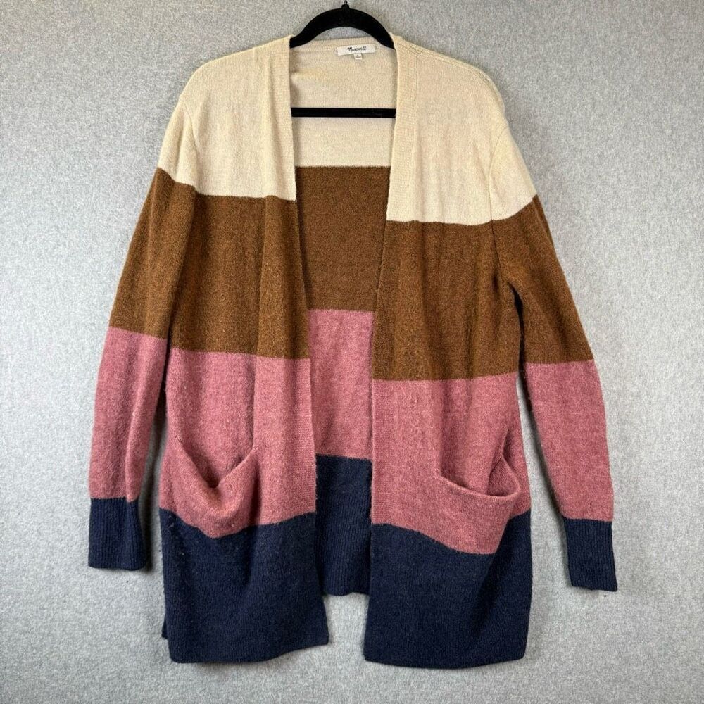Madewell Womens Small Wool Alpaca Open Front Kent Striped Cardigan Sweater